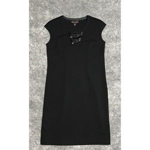 Dana Buchman Sheath Dress Women's S Black Beaded Detail Knee Length Office